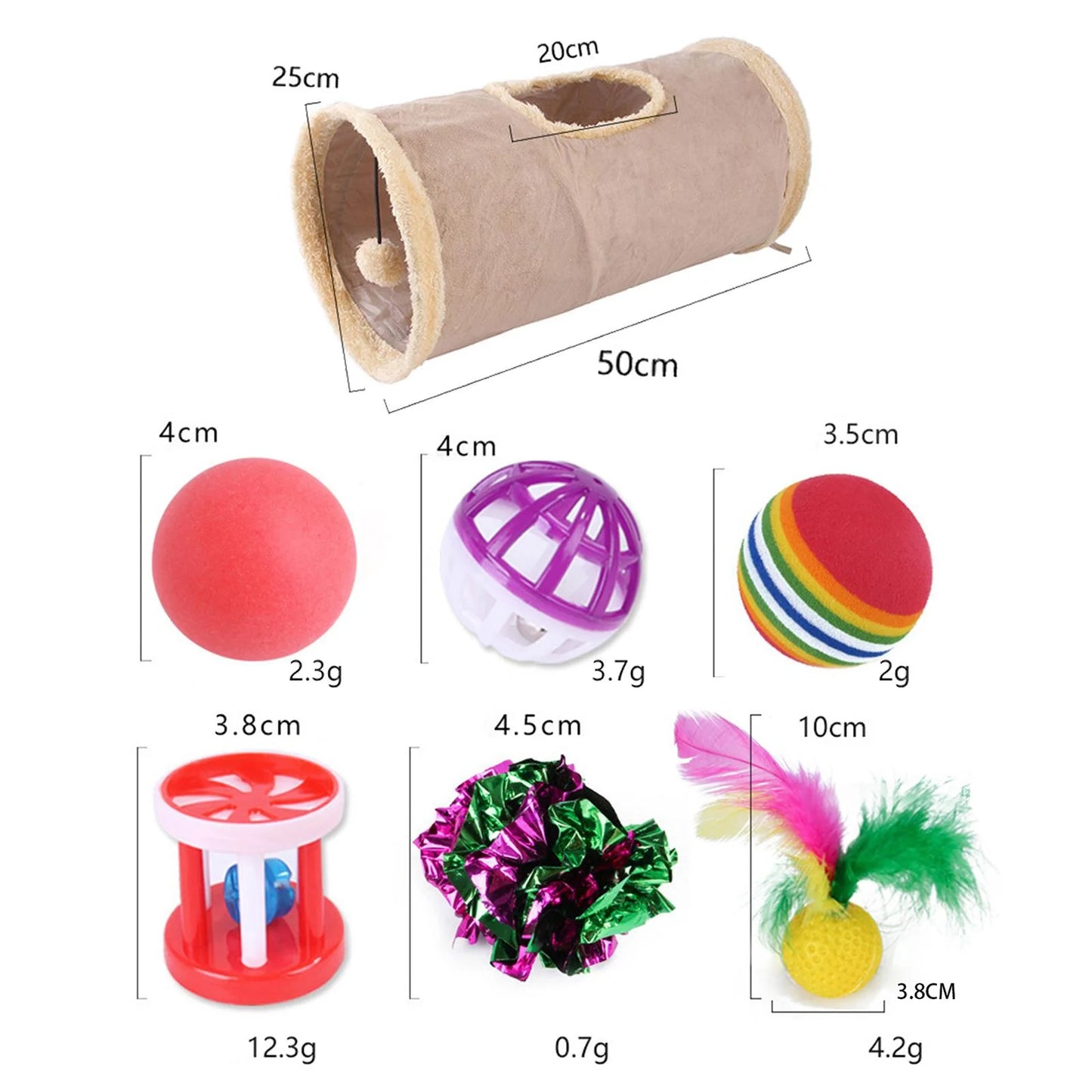 22 Piece Cat Toys Kitten Toys Assortments Tunnel Mice Interactive Colorful Balls Toy Set for Cat Entertainment Toy Exercising , Khaki A-Khaki-22Pcs