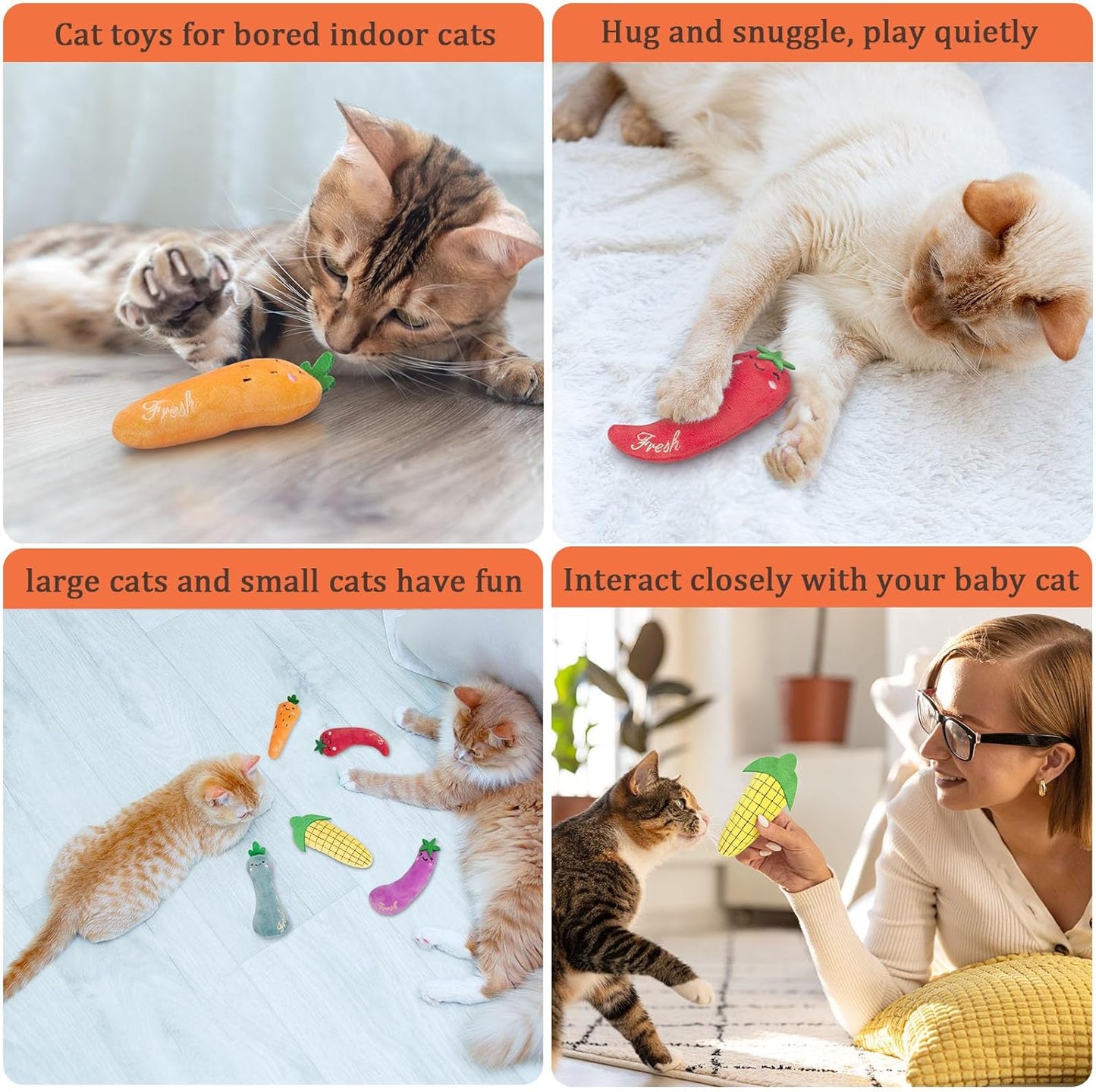 Catnip Cat Toys, 5 Pack, Vegetable Shap Cat Nip Toys for Indoor Cats Kitten Chew and Exercise, Interactive Kitty Kicker Plush Toy