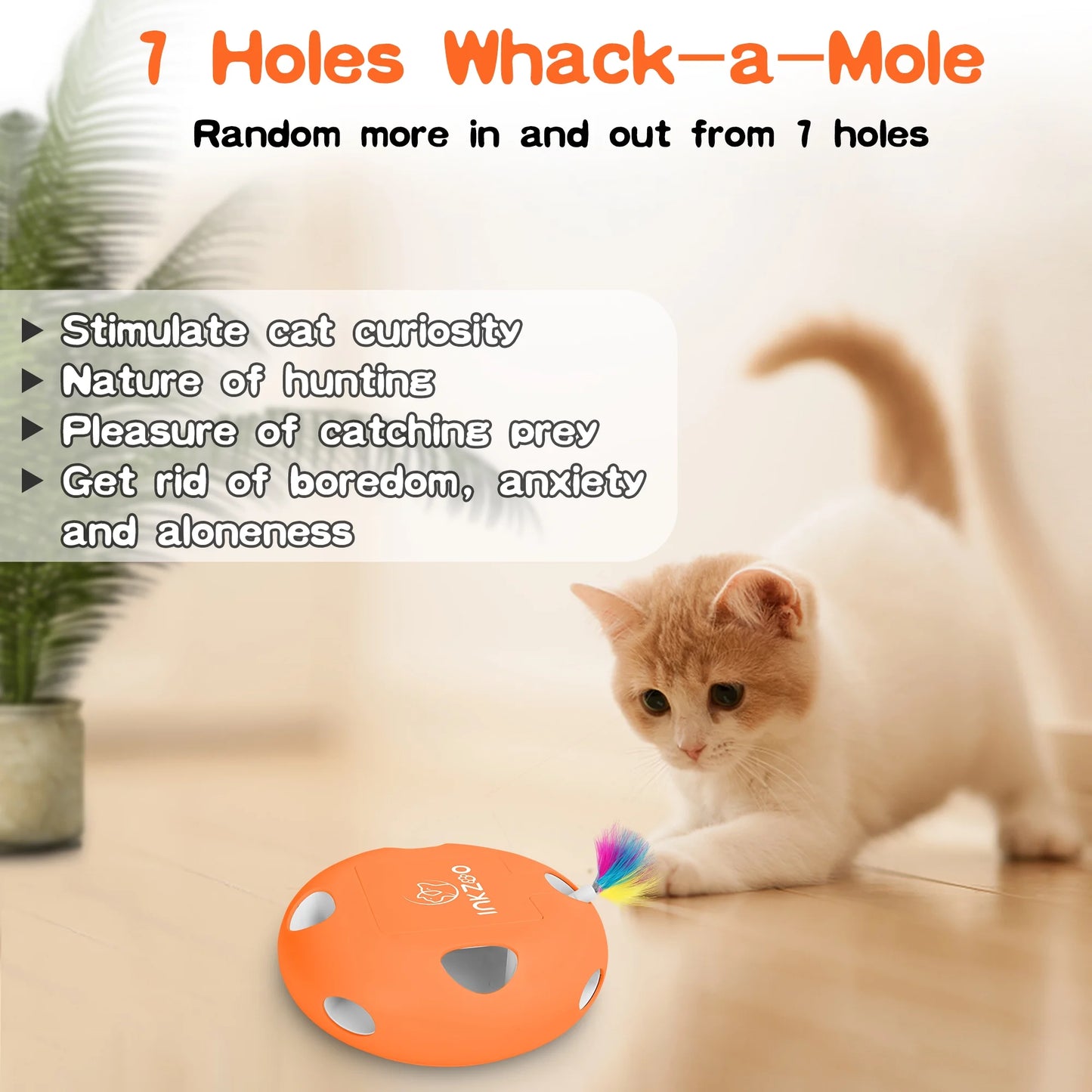 Interactive Cat Toys for Indoor Cats, Interactive Exercise Play Kitten Toy, Automatic Cat Wand Toys, Indoor Exercise Cat Kicker with USB Rechargeable