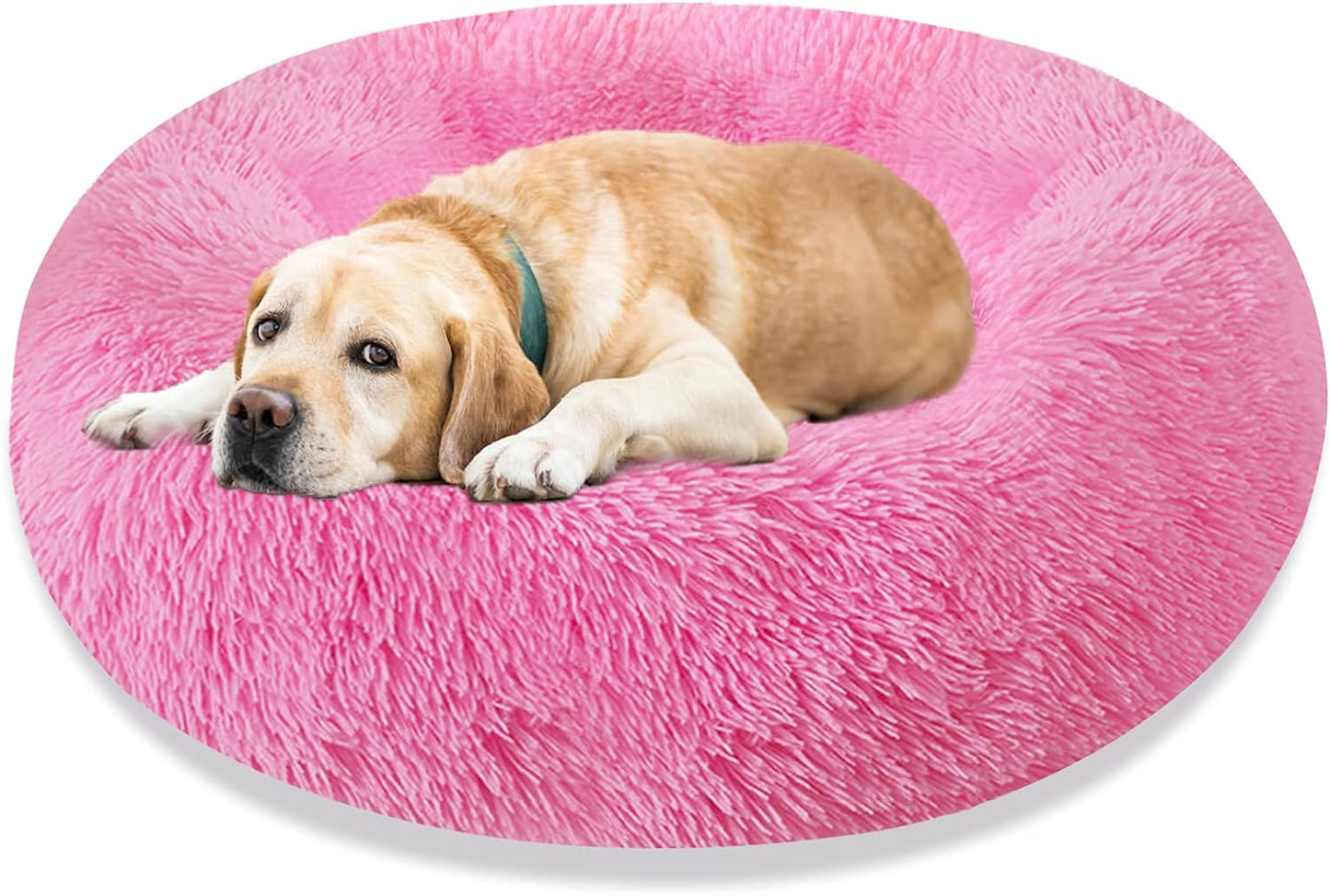 Dog Bed & Cat Bed, Calming Anti-Anxiety Donut Dog Cuddler Bed, Machine Washable round Pet Bed, Comfy Faux Fur Plush Dog Cat Bed for Small Medium Large Dogs and Cats (30" X 30", Pink)