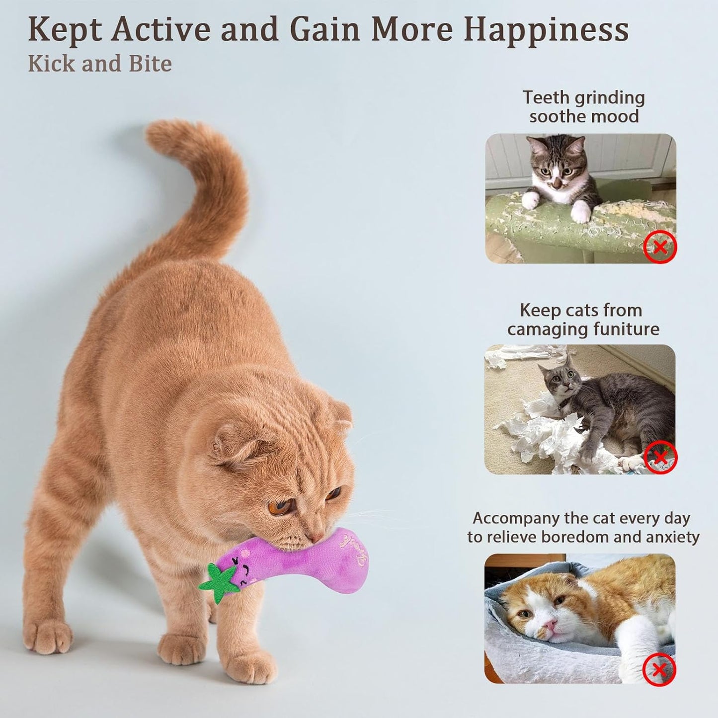 Catnip Cat Toys, 5 Pack, Vegetable Shap Cat Nip Toys for Indoor Cats Kitten Chew and Exercise, Interactive Kitty Kicker Plush Toy