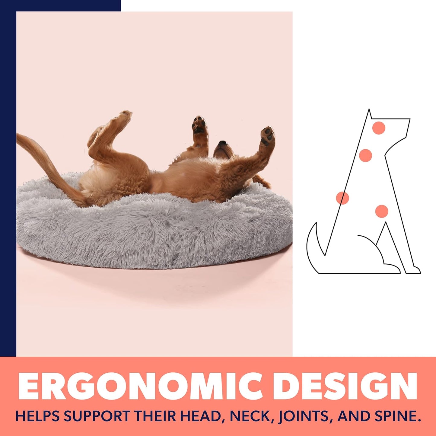 Large Dog Bed, Calming Orthopedic Pet Bedding for Anxiety Relief, Joint Support & Comfort, Washable Dog Furniture, S 25Lbs, Light Grey