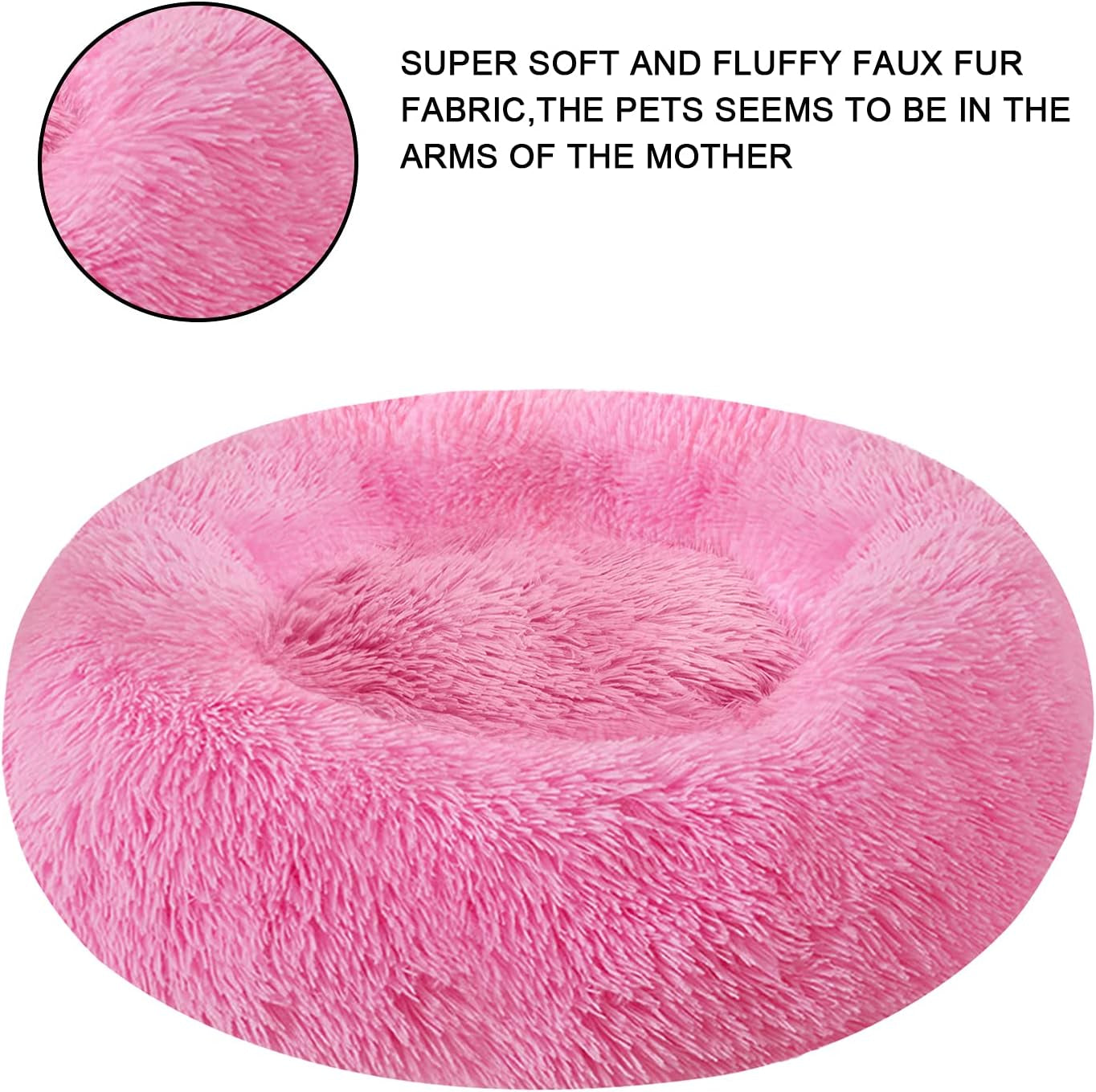 Dog Bed & Cat Bed, Calming Anti-Anxiety Donut Dog Cuddler Bed, Machine Washable round Pet Bed, Comfy Faux Fur Plush Dog Cat Bed for Small Medium Large Dogs and Cats (30" X 30", Pink)
