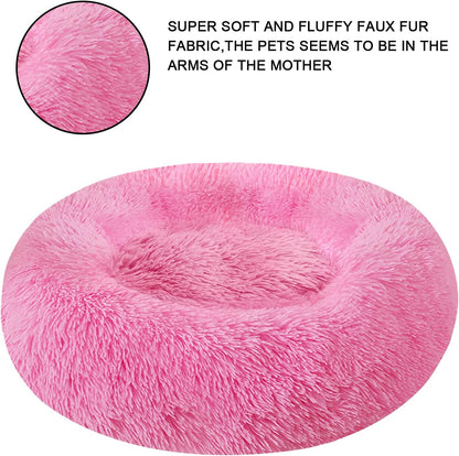 Dog Bed & Cat Bed, Calming Anti-Anxiety Donut Dog Cuddler Bed, Machine Washable round Pet Bed, Comfy Faux Fur Plush Dog Cat Bed for Small Medium Large Dogs and Cats (30" X 30", Pink)