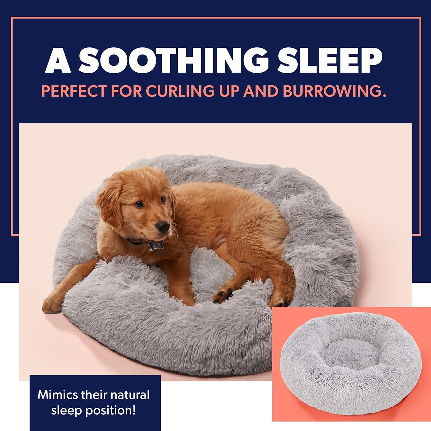 Large Dog Bed, Calming Orthopedic Pet Bedding for Anxiety Relief, Joint Support & Comfort, Washable Dog Furniture, S 25Lbs, Light Grey