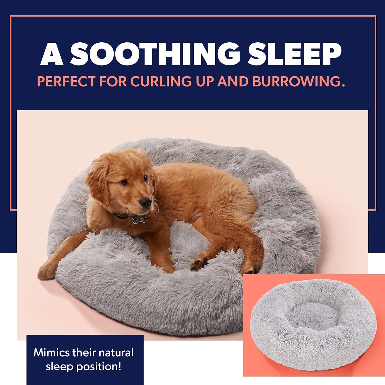 Large Dog Bed, Calming Orthopedic Pet Bedding for Anxiety Relief, Joint Support & Comfort, Washable Dog Furniture, S 25Lbs, Light Grey