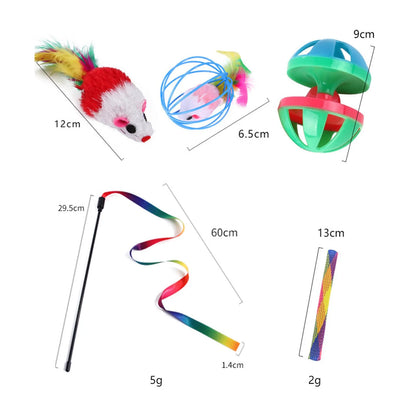 22 Piece Cat Toys Kitten Toys Assortments Tunnel Mice Interactive Colorful Balls Toy Set for Cat Entertainment Toy Exercising , Khaki A-Khaki-22Pcs