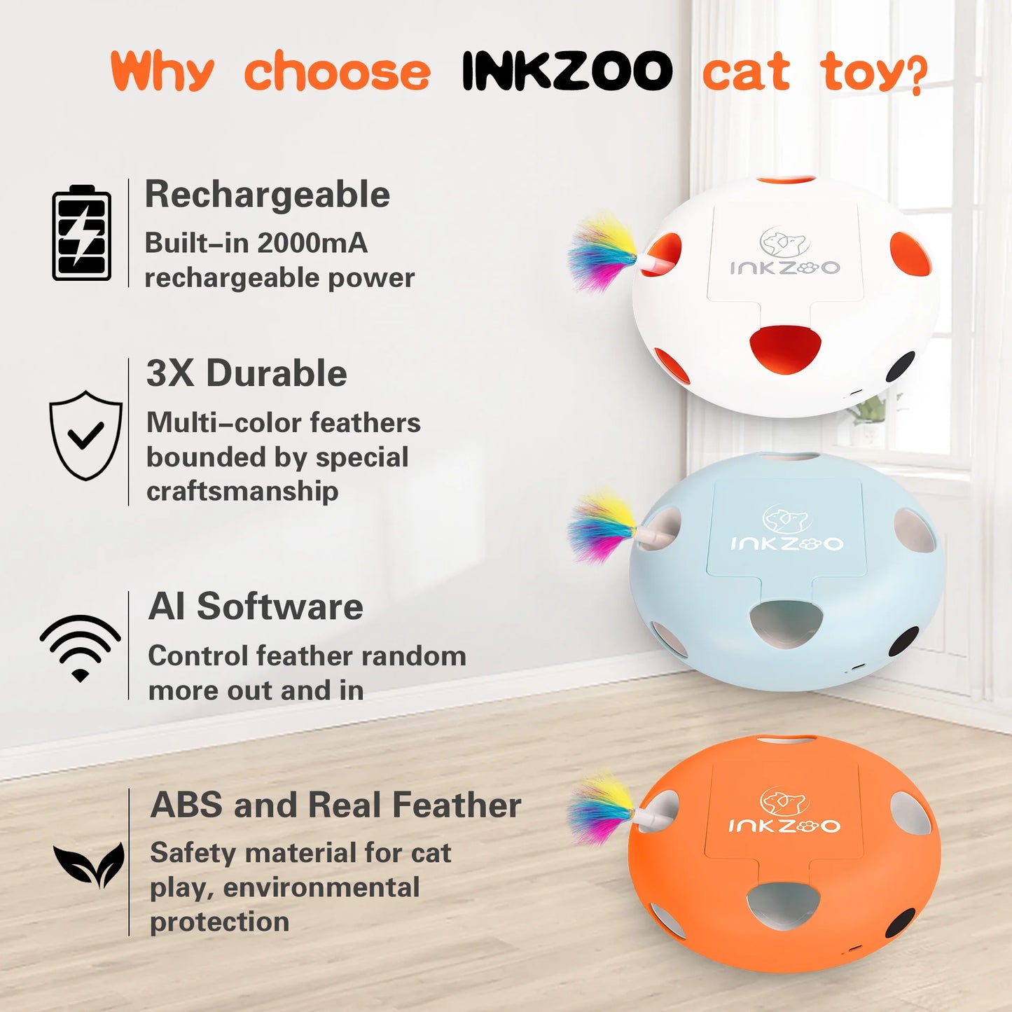 Interactive Cat Toys for Indoor Cats, Interactive Exercise Play Kitten Toy, Automatic Cat Wand Toys, Indoor Exercise Cat Kicker with USB Rechargeable